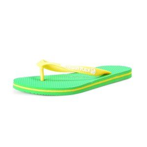Philipp Plein Yellow/Green Rubber Logo Print Flip Flops Shoes